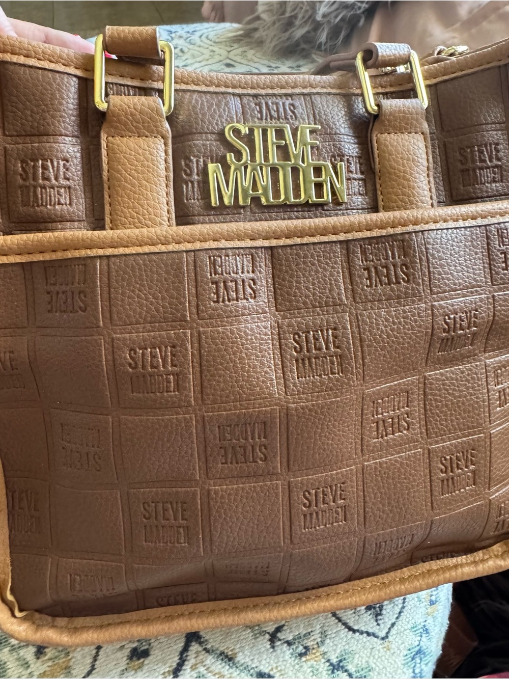 Steve Madden Camel Tan Embossed Tote with Gold Hardware